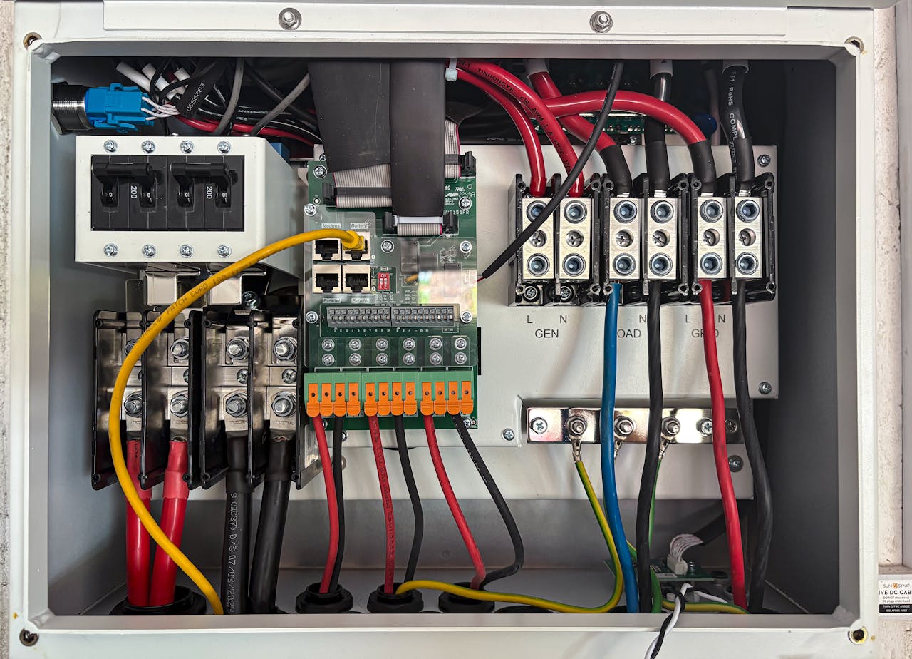 tablero eléctrico con toma y termica cables electricidad